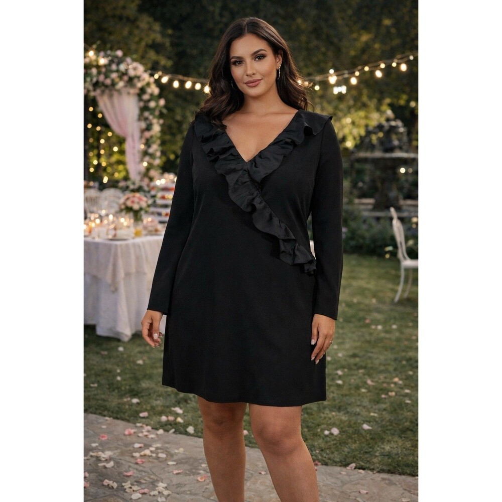 🔥 CLEARANCE | Lauren Ralph Lauren Black Faux Wrap Sheath Dress Size 14